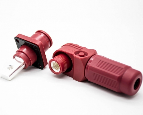 新能源電源儲能連接器200A紅色帶孔銅牌8mm彎式插頭插座