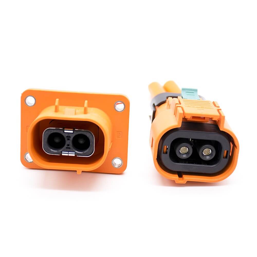 電動汽車連接器高壓互鎖連接器插頭插座直式2芯23A塑料不帶屏蔽接6平方線