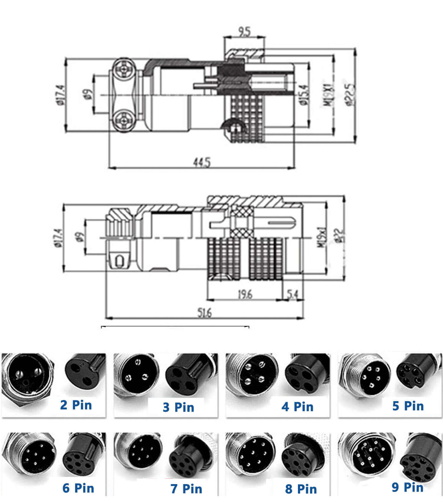 航空插座三芯 GX20四孔方法蘭連接器